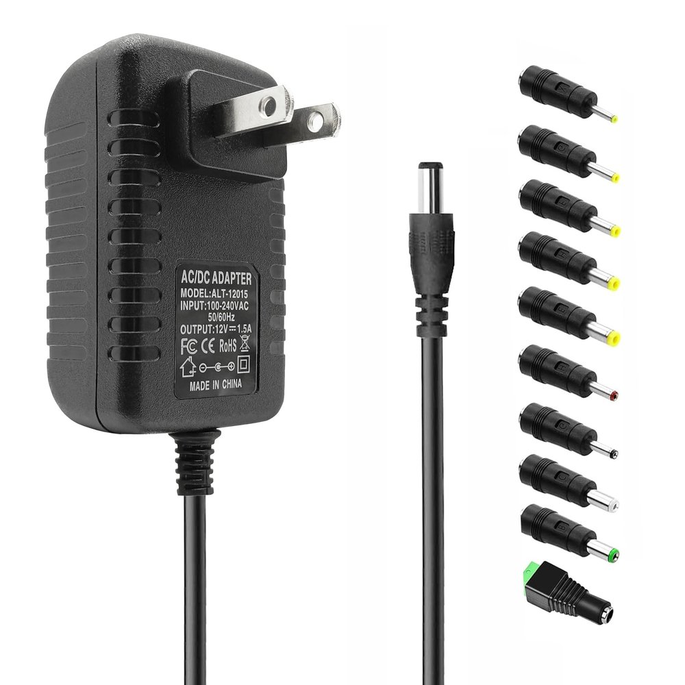 12V 1.5A Switching Power Supply Adapter AC 100-240V 50-60Hz to DC 12V 1.5A Power Supply AC Adapter with 5.5x2.5mm Plug and 10 Sizes of Tips DC 12 Volt 18W Transformer Converter