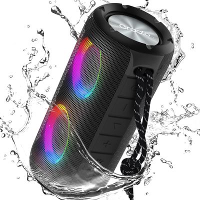 BUGANI Luster Bluetooth Speakers, Portable Wireless Stereo Speaker with Colorful Lights, Loud Sound, Bluetooth 5.3, 24H Playtime, IPX6 Waterproof, AUX-in, for Home/Outdoor/Camping/Beach