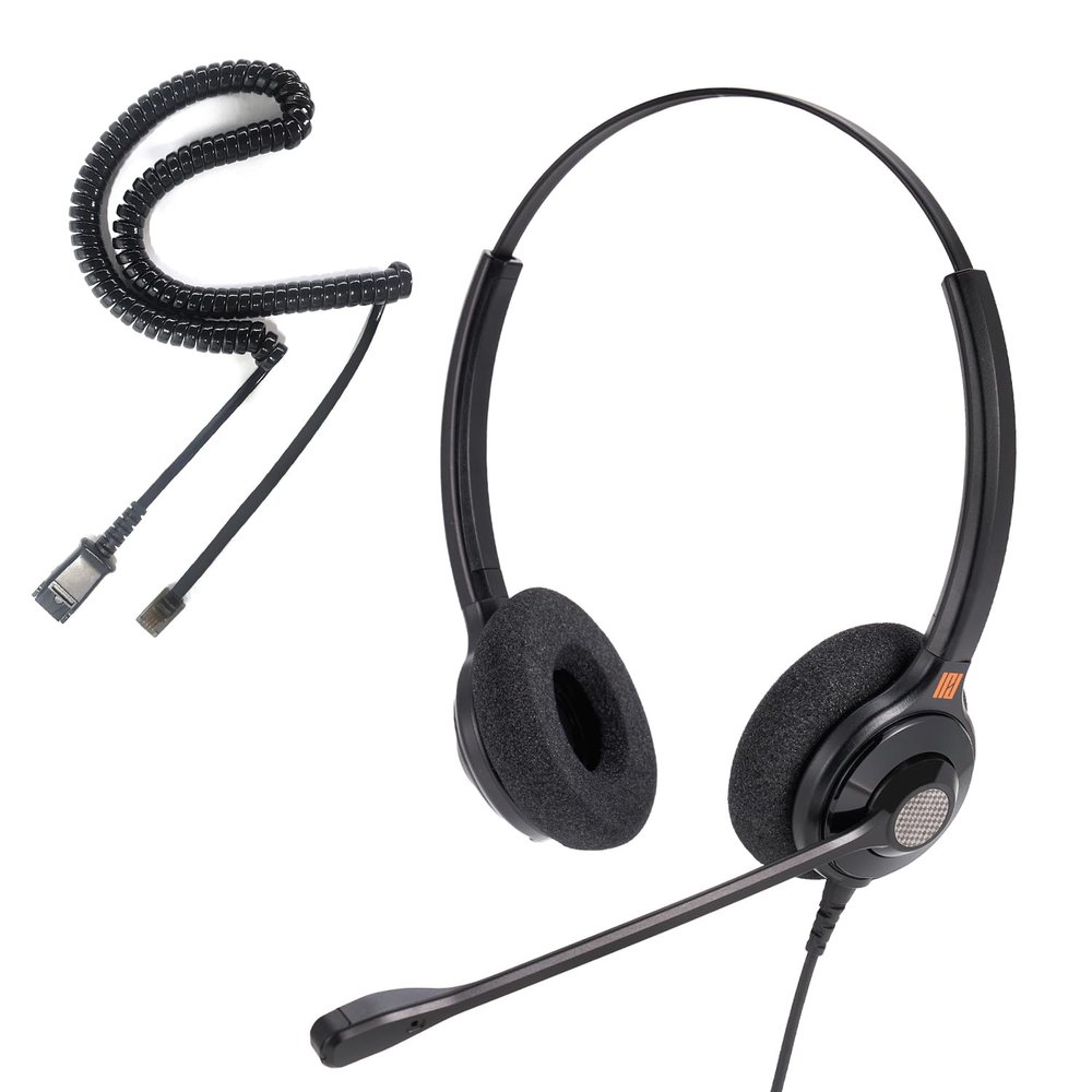 IPD Phone Headset for Office and Call Center Wired QD to RJ9, IPH-215 binaural-Compatible with Polycom VVX,Avaya,Nortel,NEC,Fanvil,Mitel landline Phones