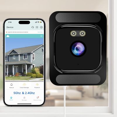 4K Window Security Camera for Home: 2.4GHz&5GHz WiFi Window Camera with Dual-Light Color Night Vision - Indoor Window Cam with Motion Detection for Home Security - with 2 Multiple Angles Window Mounts