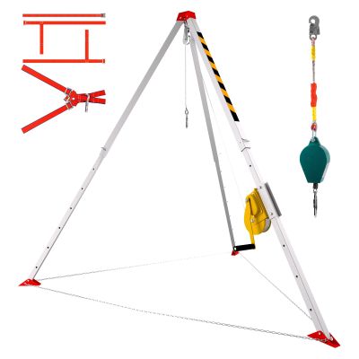 Aluminum Confined Space Tripod Kit, 2600lbs Manual Winch Adjustable 7' Leg Bracket Wells Rescue Tripod with Full Body Security and Saftey Self-Locking Device