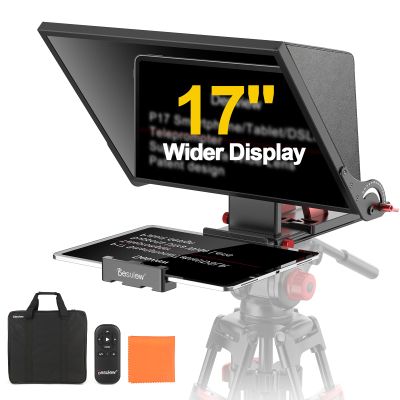 Desview P17 Portable Teleprompter for Camera Video Recording, Foldable Auto-Scrolling Prompter with Wireless Remote Sunshade & Tripod Mount Compatible with iPhone Android Tablet