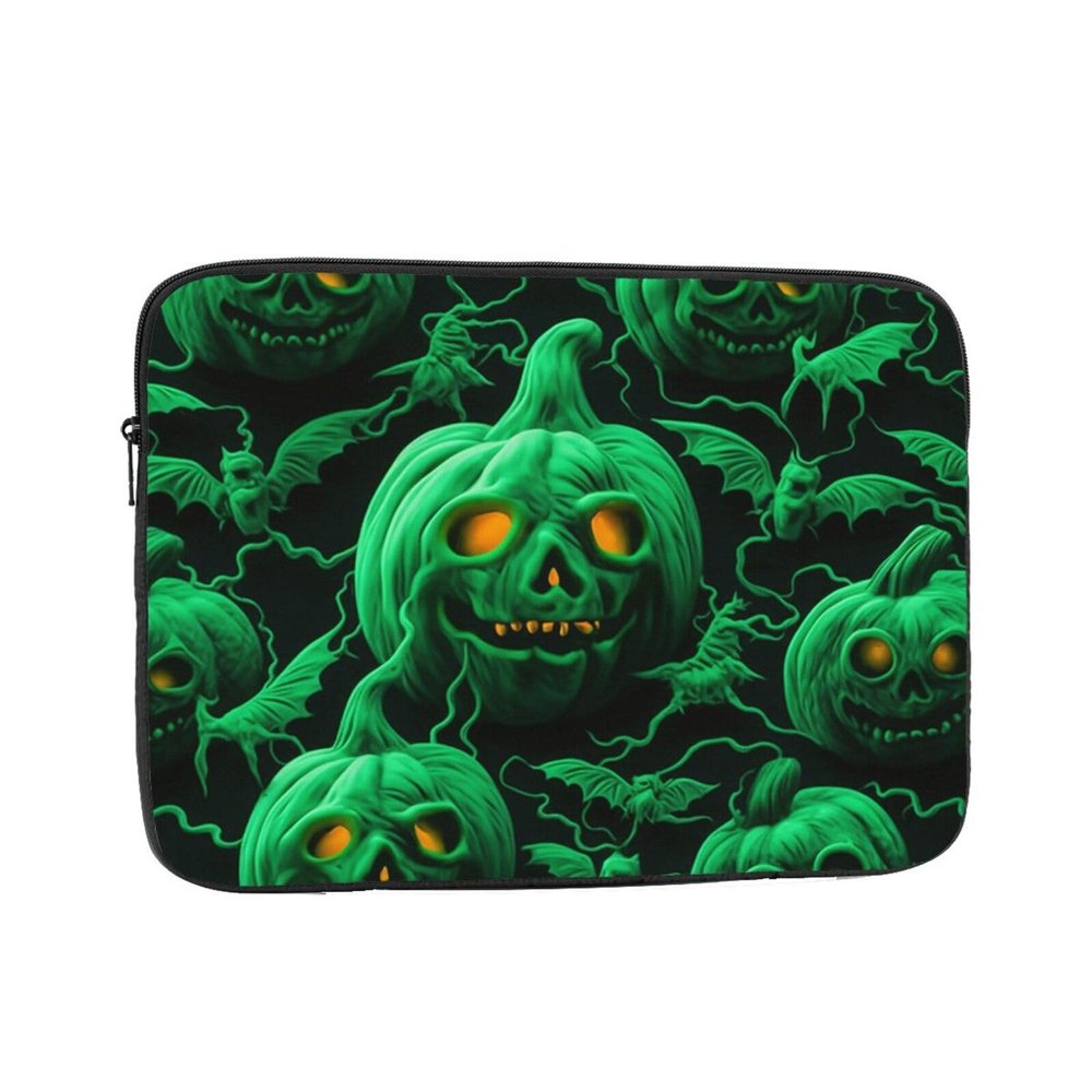 Green Ghost Horror Halloween Pumpkin Laptop Case 10 inch, TSA Laptop Sleeve Shockproof Protective Notebook Case Water Resistant Computer Carrying Cover Briefcase Handbags Men Women Computer Bag