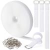 1" x32Ft Hook and Loop Straps with 50 Metal Buckles, Adjustable Fastening Cable Straps, Free Cut Length, Reusable Nylon Cable Ties for Organizer or Storage, White view 1