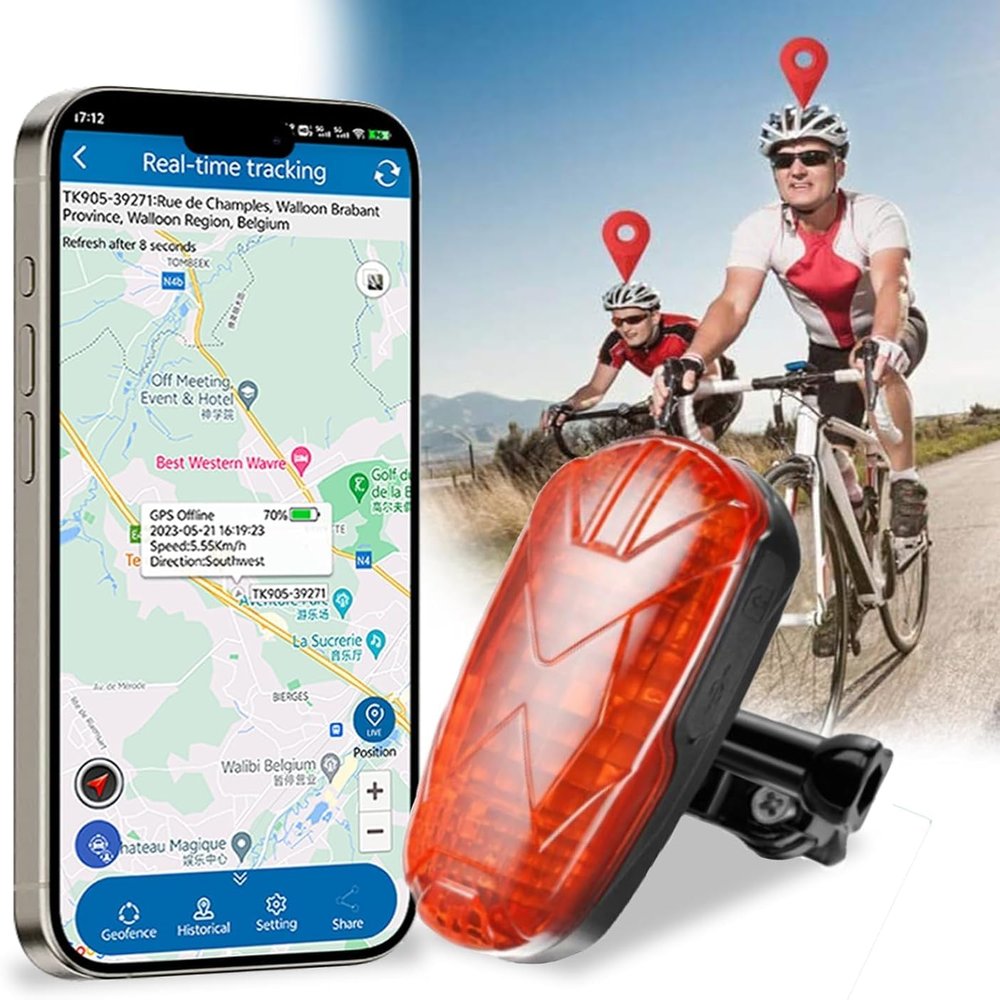 GPS Tracker for Bike Bicycle GPS Tracker Hidden GPS Tracking Device for Motorcycle Motorbike Anti-Lost Anti-Theft, with LED Tail Light - 4G TK906