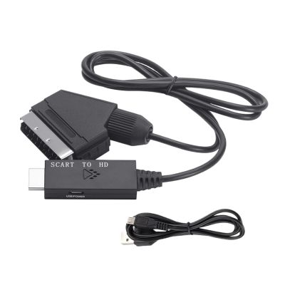 LINGQE Scart to HDMI-Compatible Adapter Cable HD 1080P TV Video Converter Adapter with USB Cable for HDTV/DVD/Set-top Box/PS3/PAL
