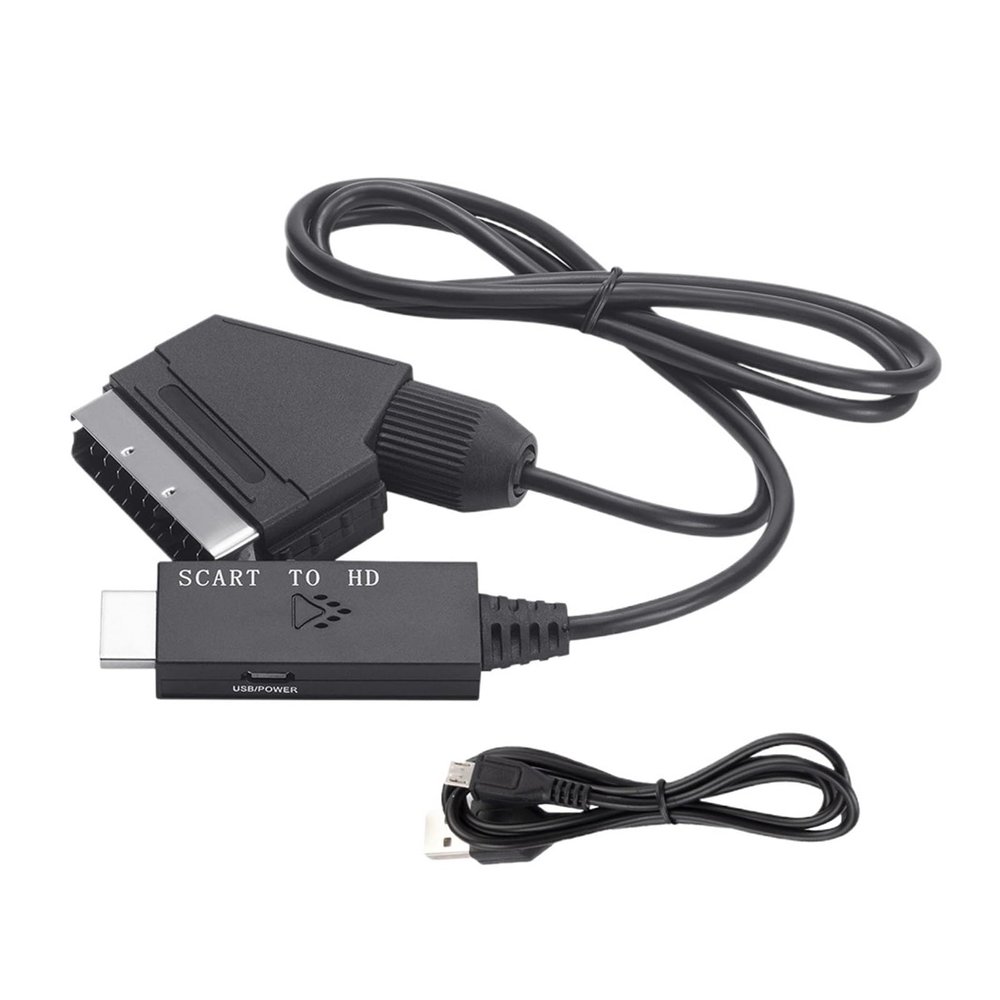 LINGQE Scart to HDMI-Compatible Adapter Cable HD 1080P TV Video Converter Adapter with USB Cable for HDTV/DVD/Set-top Box/PS3/PAL