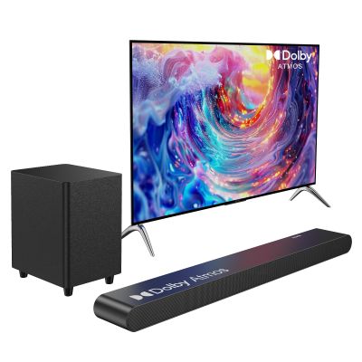 Miroir 3.1CH Dolby Atmos Soundbar for Smart TV, 390w Virtual Atomos Surround Sound & Wired Subwoofer, 4K HDR Passthrough, HDMI/eARC Home Theater System