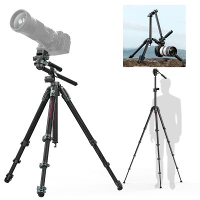 ULANZI JJ06 GlideGo Carbon Fiber Video Tripod, Dual 360 Pan Head, 73.6 inch Max Height, 11 lb Load, Quick Release Plate