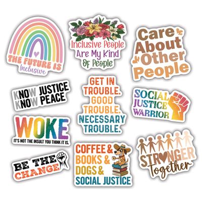 10pcs Social Justice Stickers Sheet, Empowering Inclusive Vinyl Decals for Activists, Teachers, Human Rights Advocates, Waterproof, UV-Resistant for Laptop, Water Bottle, Journal, Notebook