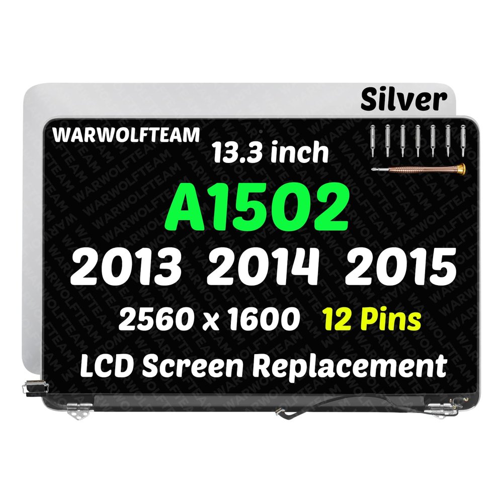 WARWOLFTEAM Compatible with MacBook Pro A1502 Late 2013 Mid 2014 Early 2015 EMC 2678 EMC 2875 EMC 2835 661-8153 661-02360 12Pins LCD Screen Replacement Hinges Full Top Complete Assembly 13.3in(Silver)