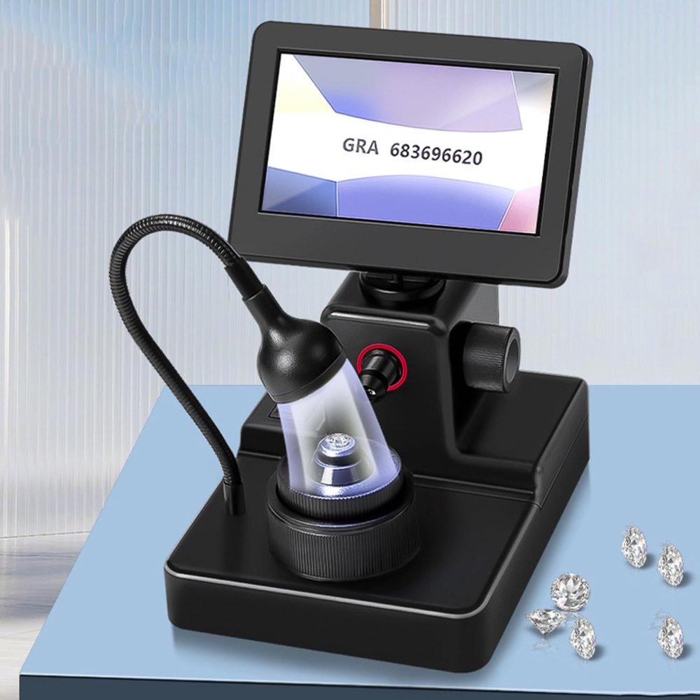 50-1500X Diamond Girdle Viewer, 4.3Inch LCD Digital Microscope, with LED Fill Light, 360 Rotating Screen, for Diamond Waist Code Magnifying