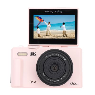 5K Digital Camera 75MP with 3 Flip Screen, 18X Zoom WiFi Vlog Camera for, Macro Auto Focus & Flash, Portable Travel Camera for Beginners