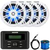 KICKER KMC3 Weather-Resistant Gauge-Style USB AM/FM Bluetooth Digital Media Receiver, 4X 6.5 150 Watts Max Power RGB LED Boat Coaxial Speakers, 22" Radio Antenna, 50 Feet 16 Gauge Speaker Wire view 1