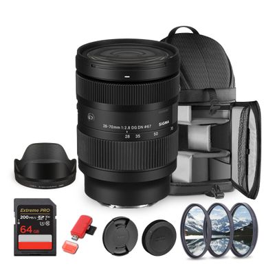 Sigma 28-70mm f/2.8 DG DN Contemporary Lens for Sony E (MFR Part # 592965) Bundle. Ideal for Professional Portraits Weddings Indoor/Outdoor Adventure, Travel and Photography use + Accessories