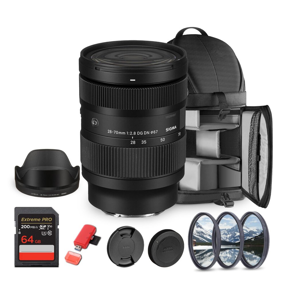 Sigma 28-70mm f/2.8 DG DN Contemporary Lens for Sony E (MFR Part # 592965) Bundle. Ideal for Professional Portraits Weddings Indoor/Outdoor Adventure, Travel and Photography use + Accessories