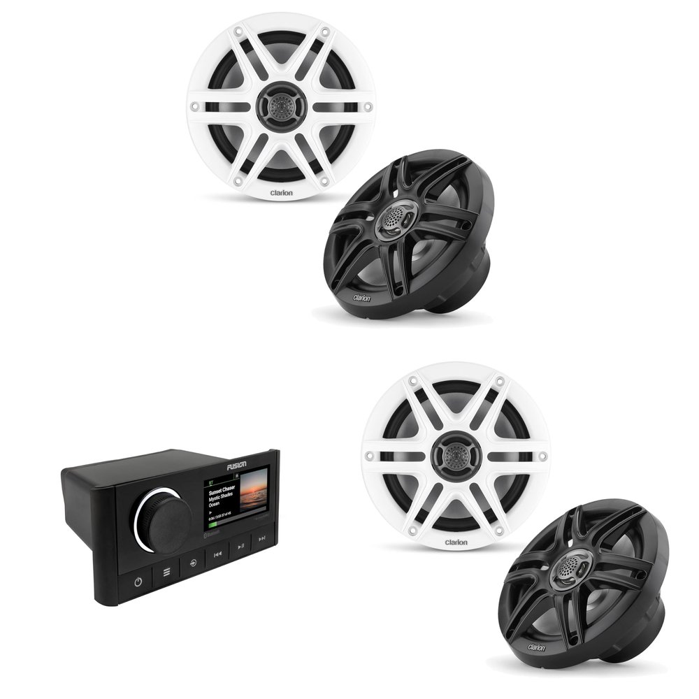 Fusion MS-RA670 Apollo Source Unit w/ (2 Pair) Clarion CMS-651-SWB 6.5-inch Coaxial Marine Speakers (Includes White & Black Sport Grilles)
