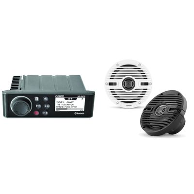 Fusion MS-RA70 Source Unit w/Clarion CMS-651-CWB 6.5-inch Coaxial Marine Speakers (Includes White & Black Classic Grilles)