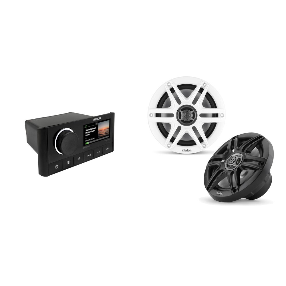 Fusion MS-RA670 Apollo Source Unit w/Clarion CMS-651-SWB 6.5-inch Coaxial Marine Speakers (Includes White & Black Sport Grilles)