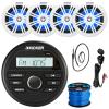 Kicker 46KMC2 All-Weather Marine Bluetooth USB/AUX AM/FM Gauge Style Media Center Receiver, 4X 6.5 150W Max Power RGB LED Boat Coaxial Speakers, USB/AUX Adapter, 22" Radio Antenna, 16G Speaker Wire view 1