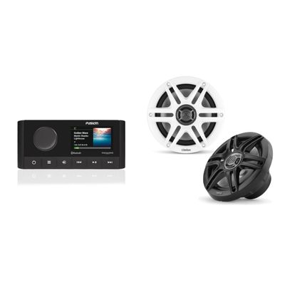 Fusion MS-RA210 Source Unit w/Clarion CMS-651-SWB 6.5-inch Coaxial Marine Speakers (Includes White & Black Sport Grilles)