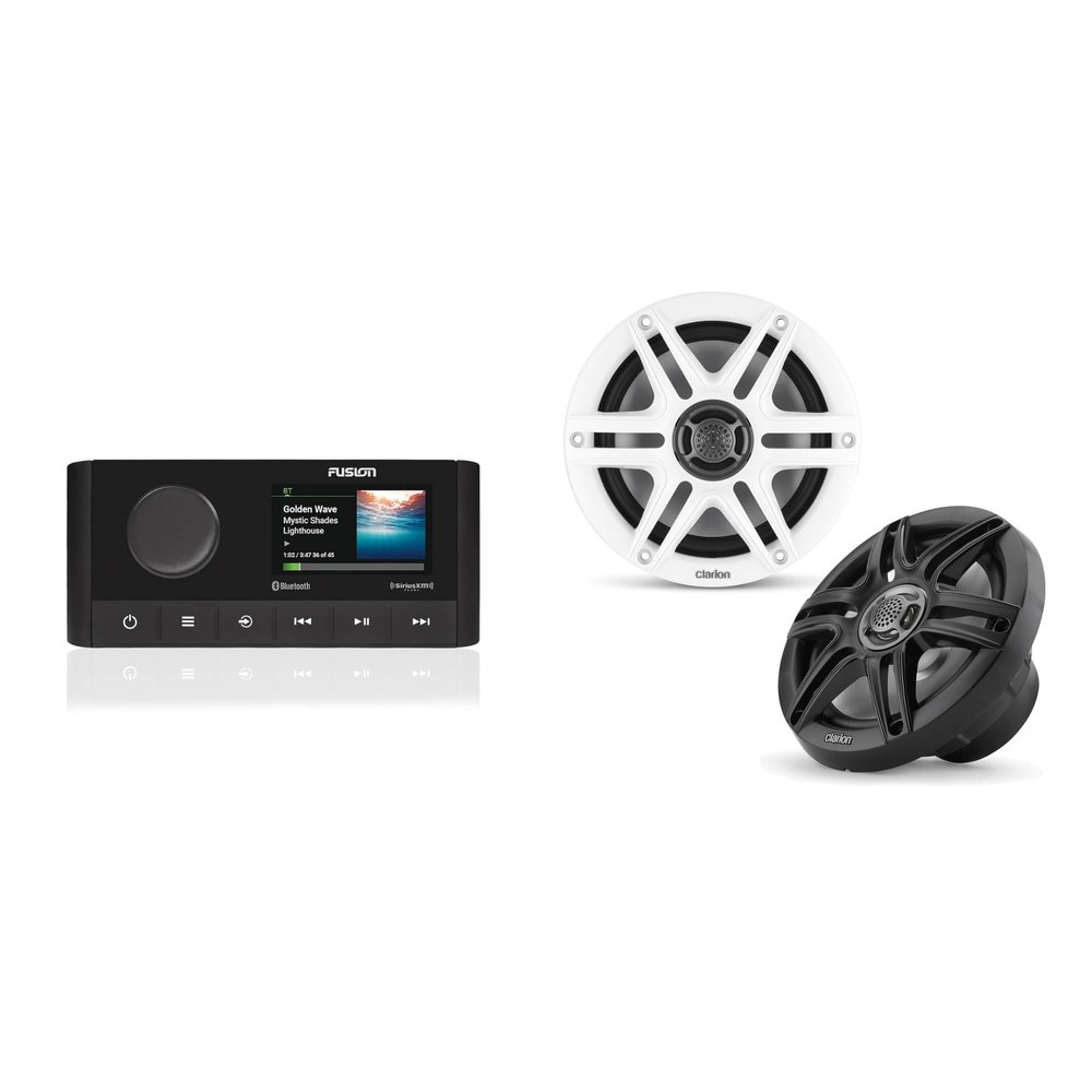 Fusion MS-RA210 Source Unit w/Clarion CMS-651-SWB 6.5-inch Coaxial Marine Speakers (Includes White & Black Sport Grilles)