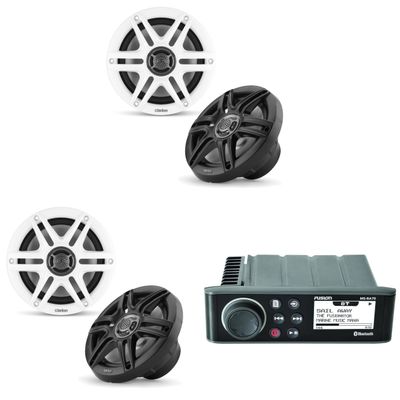 Fusion MS-RA70 Source Unit w/ (2 Pair) Clarion CMS-651-SWB 6.5-inch Coaxial Marine Speakers (Includes White & Black Sport Grilles)