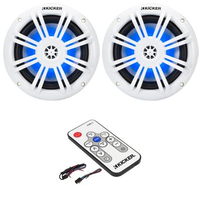 KICKER 51KM604WL KM 6.5" 150 Watts Max Power 4 ohms RGB LED Marine Coaxial Speakers (Pair) Bundle Combo with Marine LED Controller