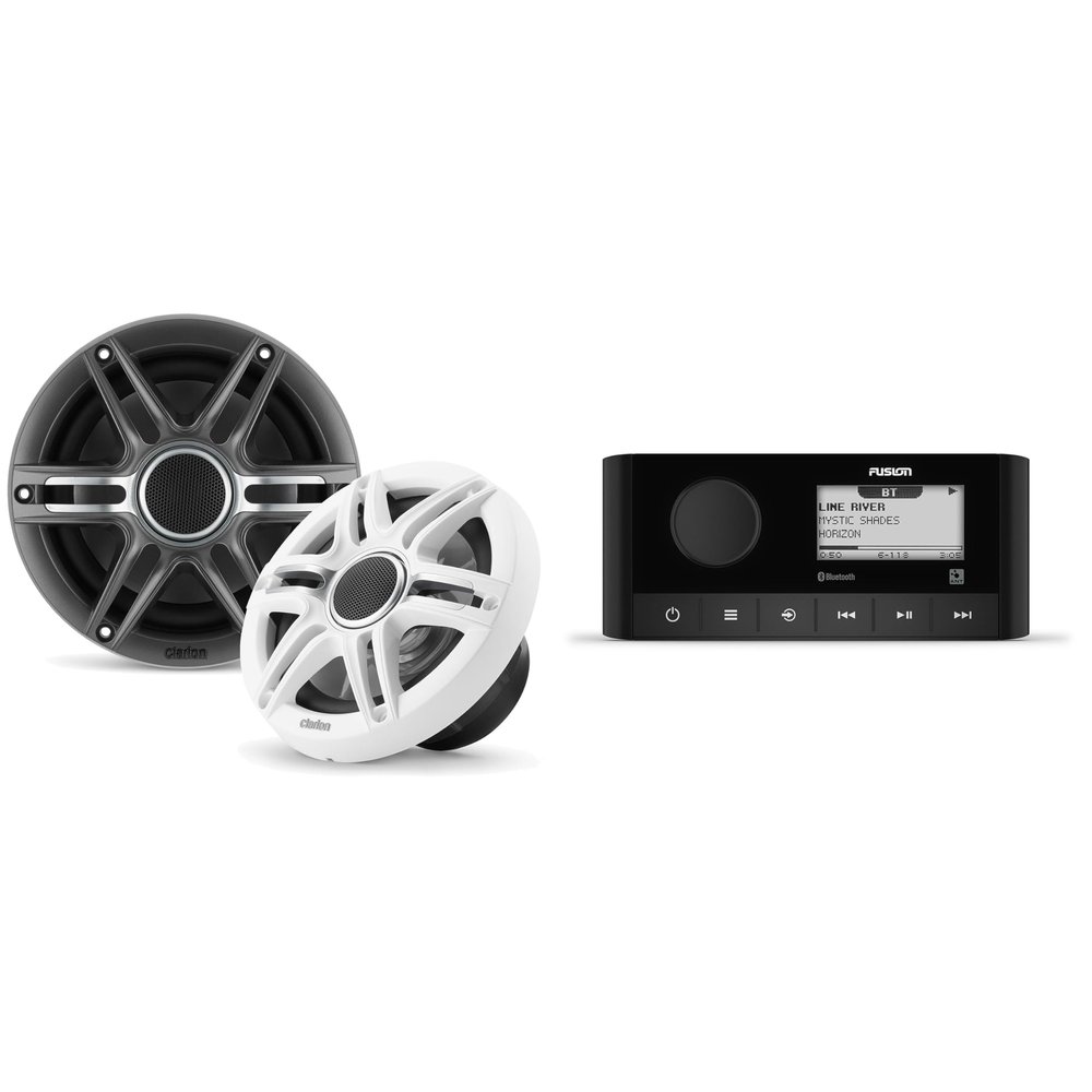 Fusion MS-RA60 Source Unit w/Clarion CMSP-651-SWG Premium 6.5-inch Coaxial Marine Speakers (Includes White & Gray Sport Grilles)