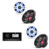 Fusion MS-RA60 Source Unit w/ (2 Pair) Clarion CMS-651RGB-SWB RGB LED 6.5-inch Coaxial Marine (Includes White & Black Sport Grilles) view 1