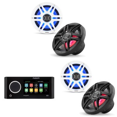 Clarion Fusion MS-RA770 Apollo Source Unit w/ (2 Pair CMS-651RGB-SWB 6.5-inch Coaxial Marine Speakers with Built-in RGB Illumination (Includes White & Black Sport Grilles)