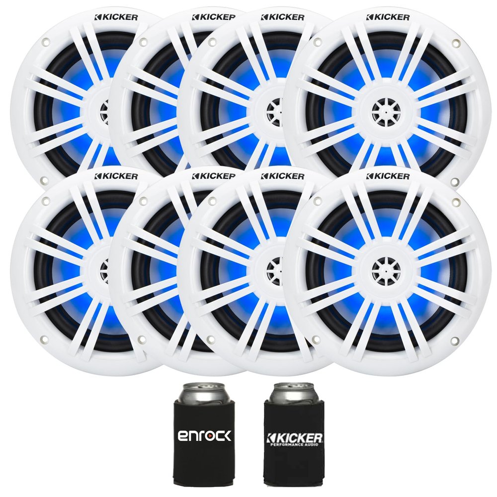 KICKER 51KM604WL KM 6.5" 150 Watts Max Power 4 ohms RGB LED Marine Coaxial Speakers (4 Pairs)