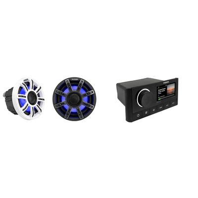 KICKER 51MSC654 - MSC 6.5-Inch Premium Marine 4-Ohm LED Coaxial System, Pair, Bundled with MS-RA670 Apollo Marine Receiver