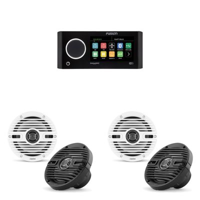 Clarion Fusion MS-RA770 Apollo Source Unit w/ (2 Pair CMS-651-CWB 6.5-inch Coaxial Marine Speakers (Includes White & Black Classic Grilles)