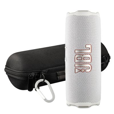 JBL FLIP 7 (White) Waterproof Portable Speaker Bundle with X-Halo Hardcase (Black)