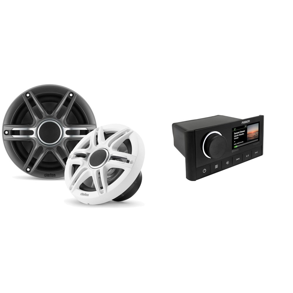 Fusion MS-RA670 Apollo Source Unit w/Clarion CMSP-651-SWG Premium 6.5-inch Coaxial Marine Speakers (Includes White & Gray Sport Grilles)