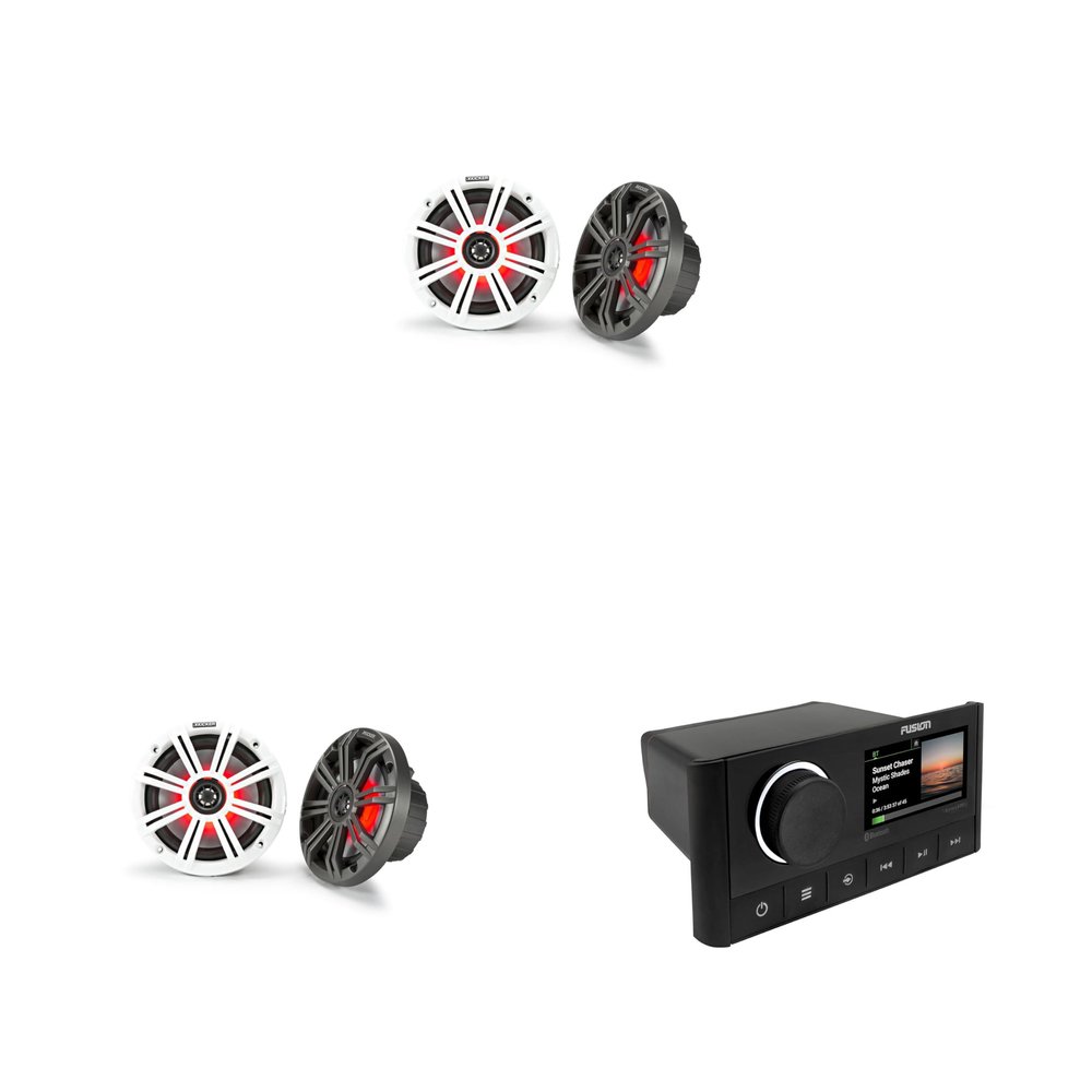 Kicker (2 Pair) KM65 6.5-Inch (165mm) Marine Coaxial Speakers with 3/4-Inch Tweeters, LED, 4-Ohm, Charcoal and White Grilles, Bundled with MS-RA670 Apollo Marine Receiver