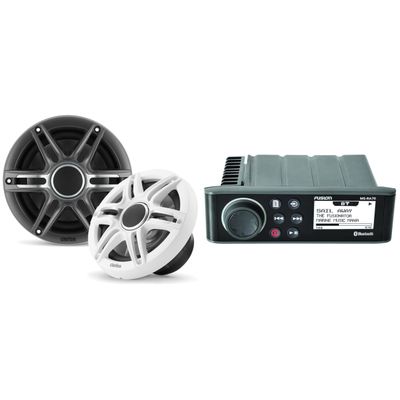 Fusion MS-RA70 Source Unit w/Clarion CMSP-651-SWG Premium 6.5-inch Coaxial Marine Speakers (Includes White & Gray Sport Grilles)