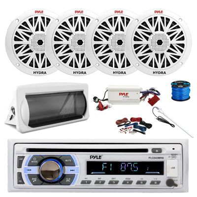 Pyle PLCD43MRB Marine Single DIN Bluetooth CD Stereo Receiver, Slide-Up Cover, Bluetooth Amplifier w/Kit, 4X 6.5 200 Watt Peak Full Range 2-Way Waterproof Speakers w/Wire, Long Range Radio Antenna