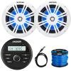 KICKER 46KMC2 All-Weather Marine Bluetooth Gauge Style AM/FM USB/AUX Media Center Receiver, 2X 6.5 150W Max Power RGB LED Boat Coaxial Speakers, 22" Radio Antenna, 50 Feet 16 Gauge Speaker Wire view 1