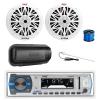 Pyle PLMRB29W Marine Single DIN Bluetooth MP3 Stereo Receiver, Radio Cover, 2X 6.5 200 Watt Peak Full Range 2-Way Waterproof Audio Speakers w/Wire, Long Range Antenna view 1