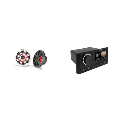 Kicker MS-RA670 Apollo Marin w/ KM65 6.5-Inch (165mm) Marine Coaxial Speakers with 3/4-Inch Tweeters, LED, 4-Ohm, Charcoal and White Grilles, Bundled with MS-RA670 Apollo Marine Receiver