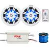 KICKER 51KM604WL KM 6.5" 150 Watts Max Power 4 ohms RGB LED Marine Coaxial Speakers (Pair), LED Controller, 4 Channel Bluetooth Waterproof Power Amplifier, 50 Feet 16 Gauge Speaker Wire view 1