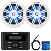 KICKER KMC3 Weather-Resistant Gauge-Style USB AM/FM Bluetooth Digital Media Receiver, 2X 6.5 150 Watts Max Power RGB LED Boat Coaxial Speakers, 22" Radio Antenna, 50 Feet 16 Gauge Speaker Wire view 1