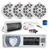 Pyle PLRMR23BTW Single DIN Bluetooth Marine MP3 AM/FM Stereo Receiver, Slide-Up Cover, 4-Channel Amplifier w/Kit, 4X 6.5 200 Watt Peak Full Range 2-Way Waterproof Speakers w/Wire, Long Range Antenna view 1