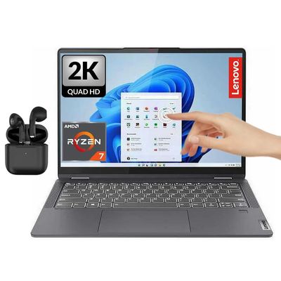 Lenovo Flex 14" 2.2k(2240 x 1400) Touchscreen 2-in-1 Laptop, Wireless Earbuds, AMD 8-Core Ryzen 7, 16GB RAM, 2TB SSD, Backlit, FP Reader, Win11 Home, Business and Fun Ready