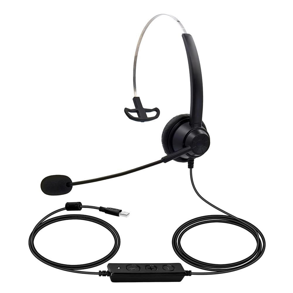 AMAKO USB Headset with Mic:Single Sided Office Gaming Headphone for PC Laptop,Volume Control and Mute