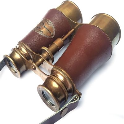 6-Inch Antique Solid Brass Binocular with Brown Leather and Adjustable Strap Nautical Vintage Design for Travel, Bird Watching & Collectors,