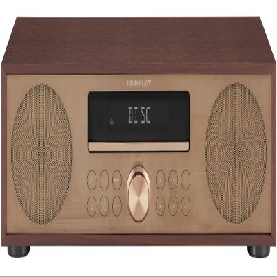 Crosley CR3501A-MA Fleetwood Retro Alarm Clock FM Radio and CD Player with Stereo Bluetooth Speakers, Mahogany