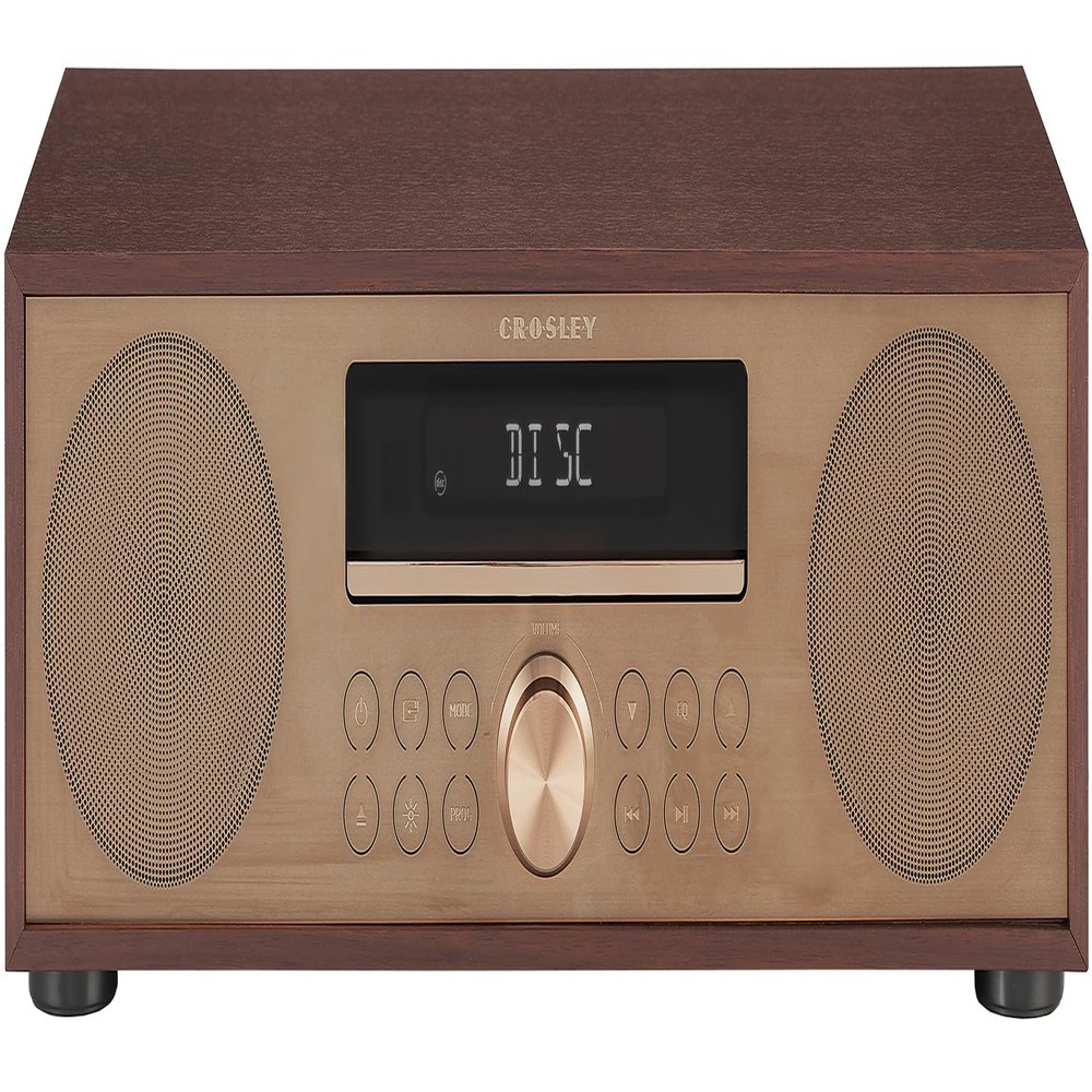 Crosley CR3501A-MA Fleetwood Retro Alarm Clock FM Radio and CD Player with Stereo Bluetooth Speakers, Mahogany